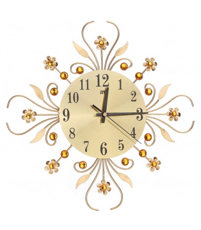Vintage Metal Art Mute Wall Clock Crystal Large Wall Watch Clock