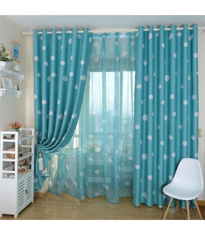 Clouds Printing Blackout Curtain Living Room Window Shading Drapes(Blue)