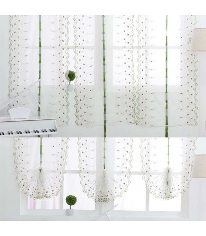 Rose Embroidered Tulle Window Screen Roman Curtain Sheer Drape Home Decor