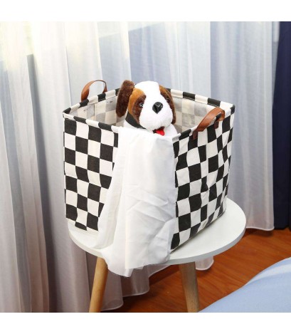 Canvas Plaid Square Storage Basket Clothes Toys Laundry Container
